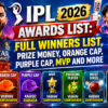 IPL 2026 Awards List: Full Winners List, Prize Money, Orange Cap, Purple Cap, MVP and More